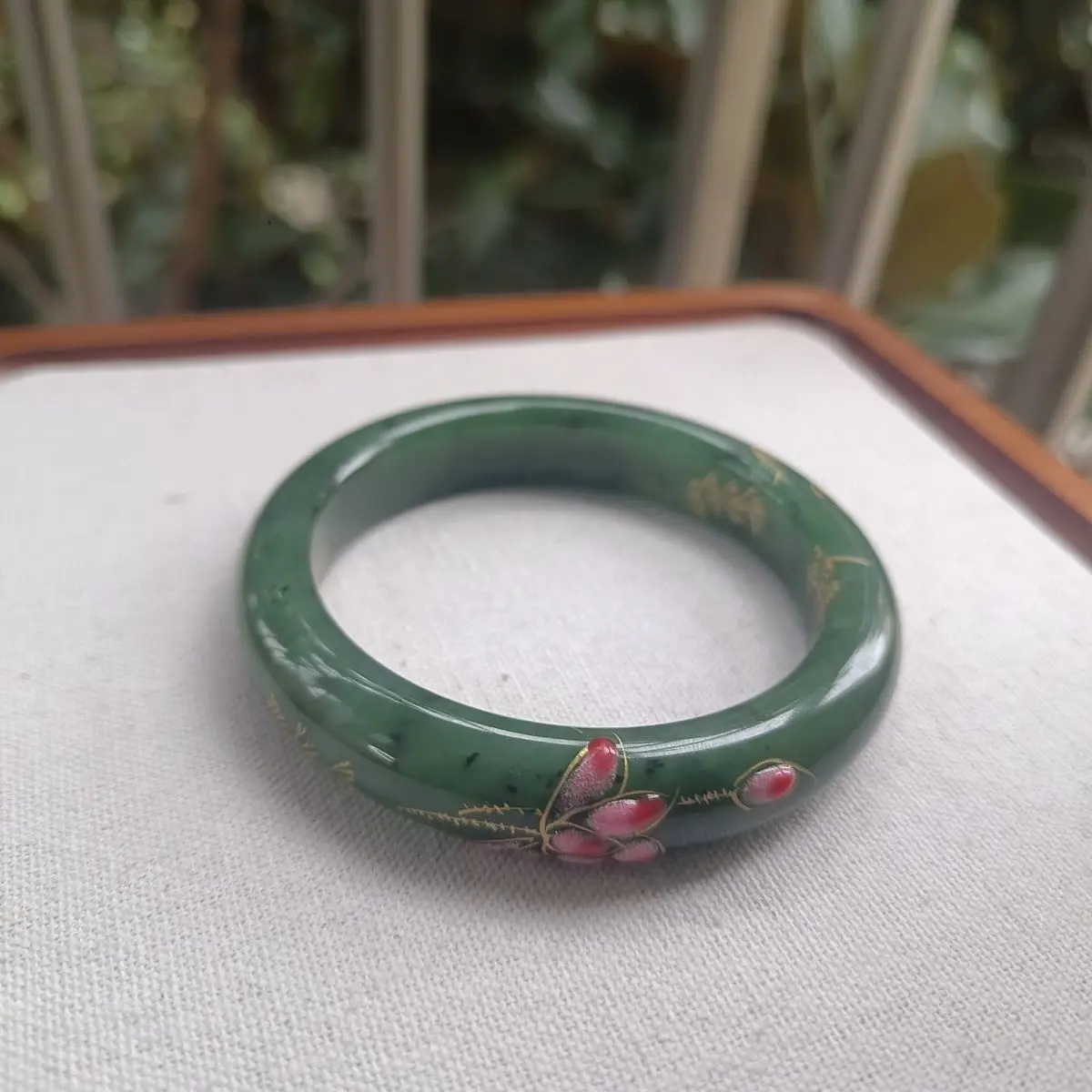 

Hetian jade authentic jasper enamel bracelet engraving gold-painted flange natural jade engraved jade bracelet genuine