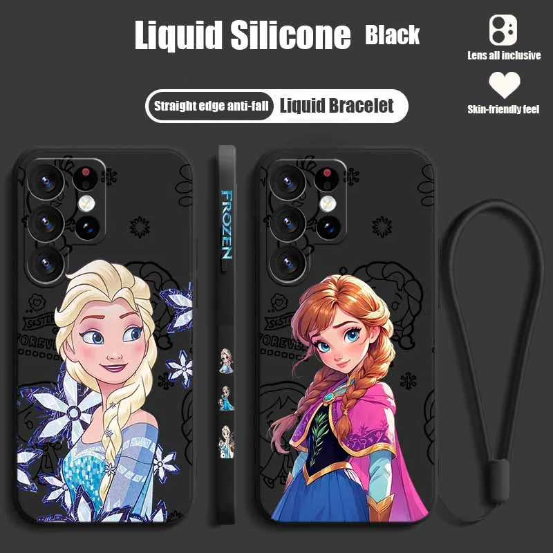 Disney Beautiful Frozen Cover For Samsung S26 S25 Edge S24 S23 S22 S21 S20 Ultra Plus Liquid Left Rope Silicone Funda Phone Case