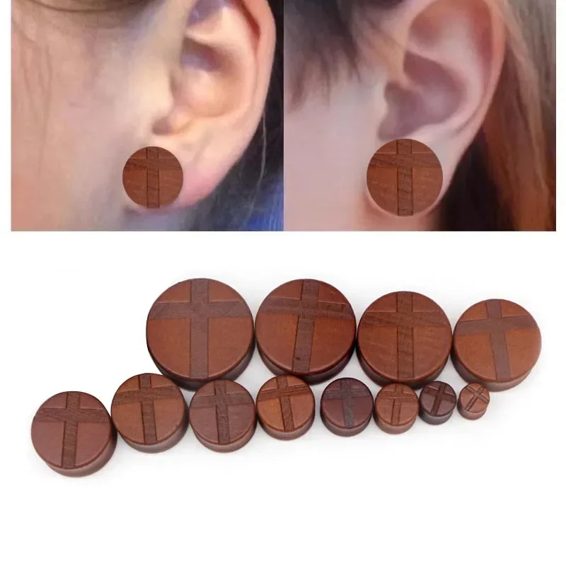 High Quality Latin Cross Organic Wood Ear Tunnel Plug Double Flare Retractor Saddle Ear Plug Piercing Jewelry 6mm - 28mm