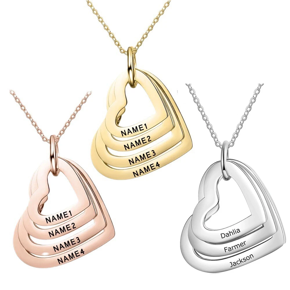 

Custom Necklace Hollow Heart Family Couple Combination Love Choker Chain Stainless Steel Engraved Name Holiday Anniversary Gifts