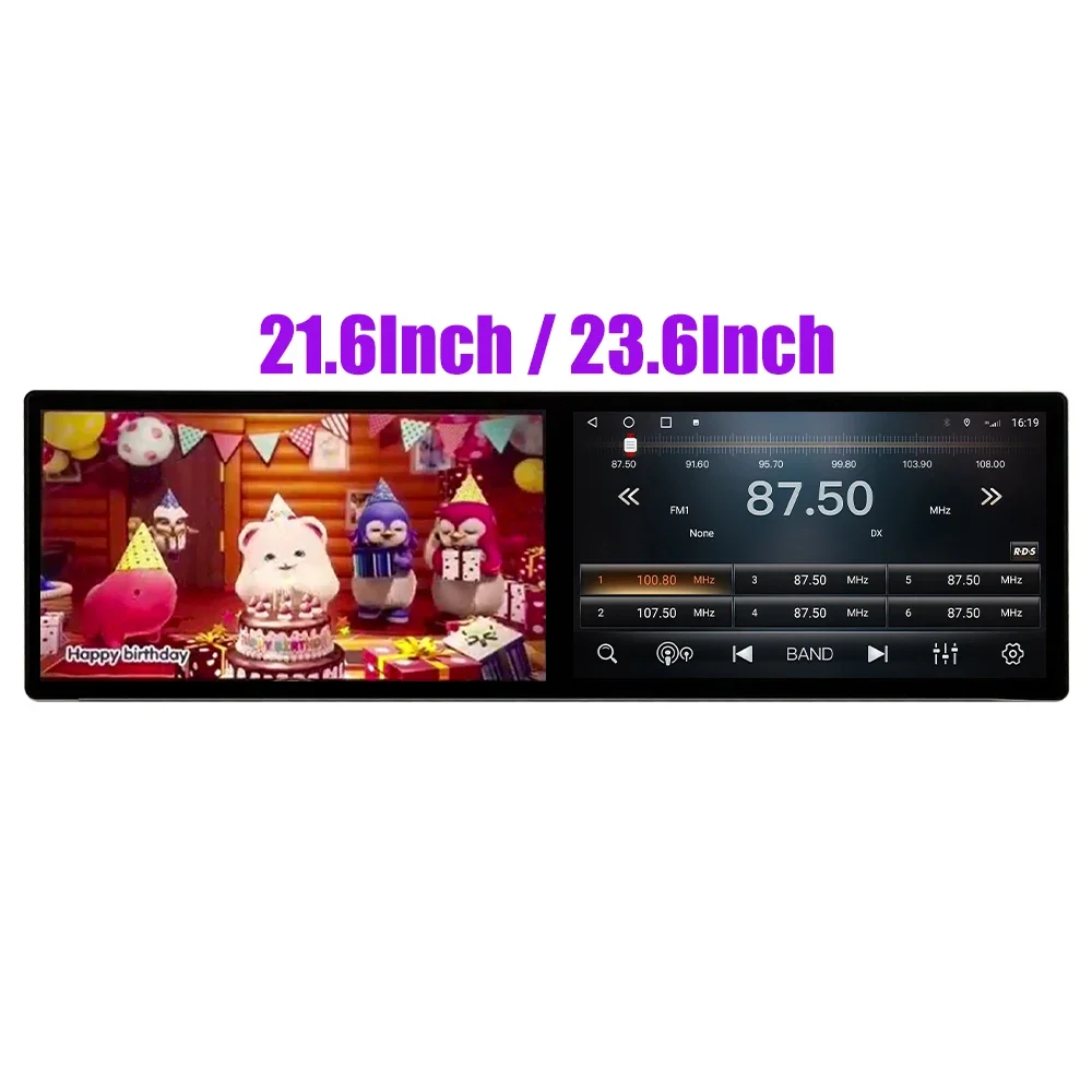 2025  23.6/21.6 Inch Portable Dual Screen Android Car Radio GPS Navigation & Carplay Stereo System with DSP Function
