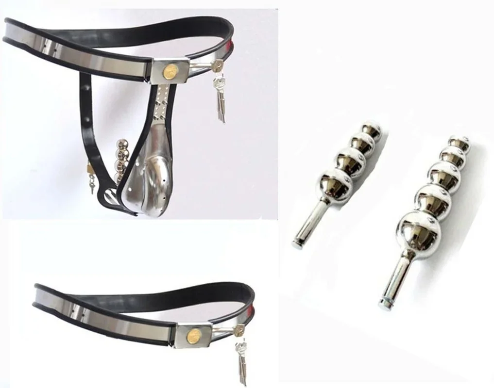 Stainless Steel Male Chastity Belt T-type Adjustable Curved Belt Underwear Anal Plug Device BDSM Bondage Belt Sex Toys for Men