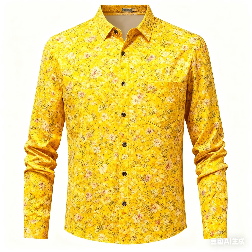 

Men's Plant Leaf Geometric Print Shirt Long-sleeved Lapel Shirt Men's Soft Autumn Men's Clothing Men's Shirts for Man Male Shirt