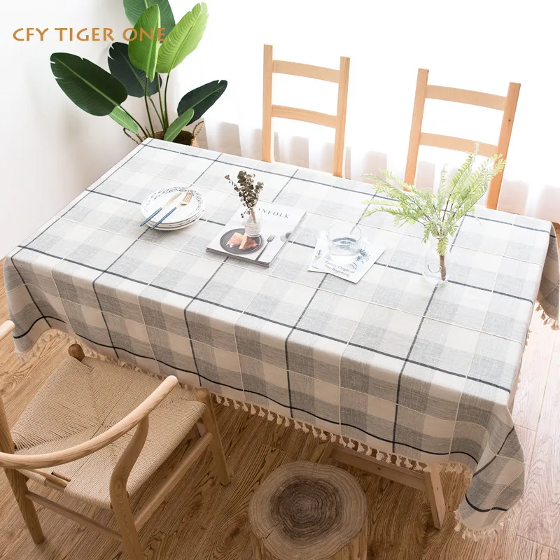 Cotton Linen Nordic Fabric Embroidered Plaid Tablecloth Antifouling Rectangular Tablecloth Coffee Table Mat Table Cover