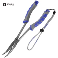 Booms Fishing-Alicates de pesca de punta larga de 29cm, removedor de anzuelos con cordón colgante antipérdida, herramienta de aparejos de agua salada de acero al carbono