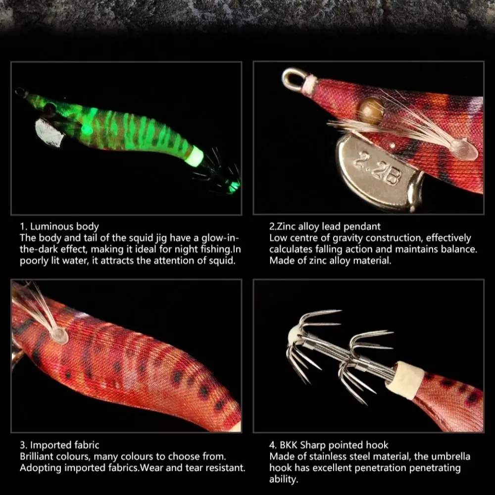 6g/8g 1.8# 2.2# Fishing Lure Artificial Squid Hook Jigs Noctilucent Squid Lures Spinnerbait Wood Shrimp For Sea Fishing