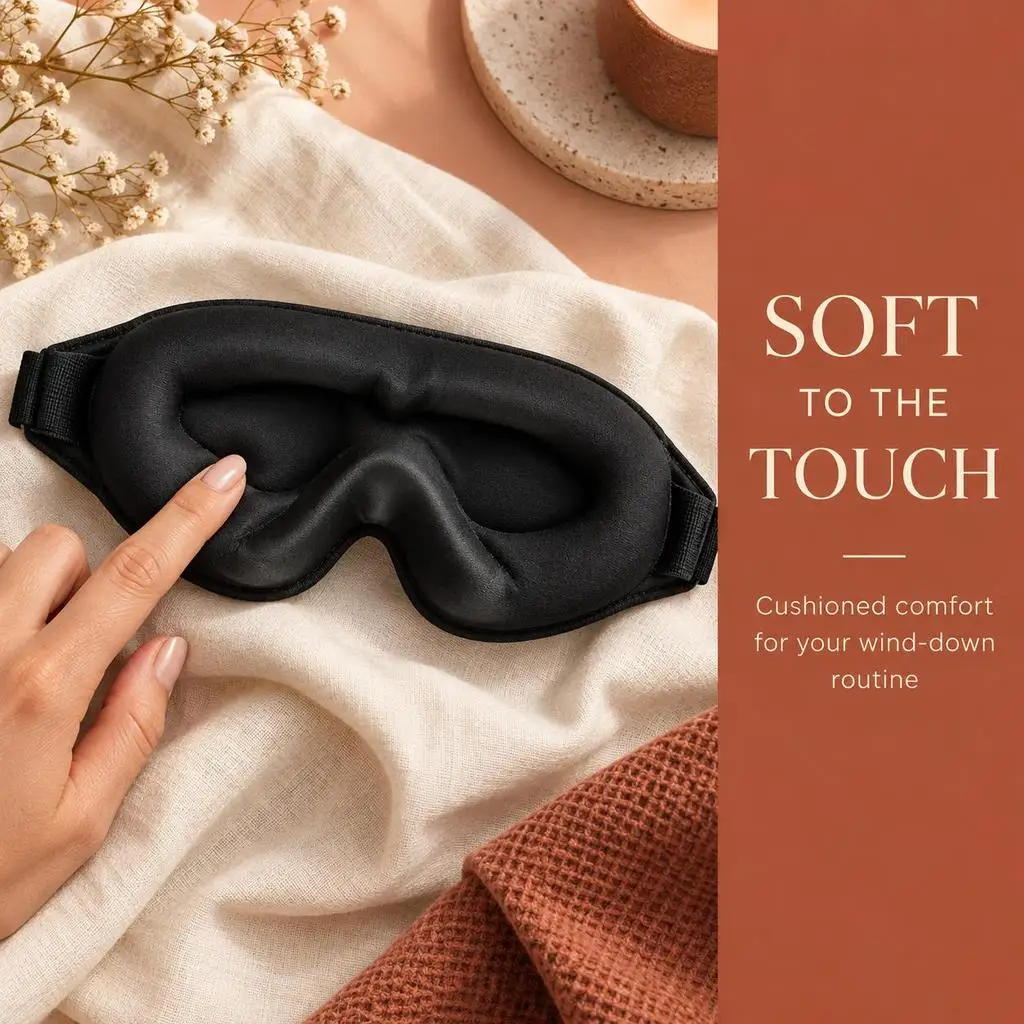 3D Contoured Sleep Eye Mask Soft Padded Zero-Pressure Light Blocking Blindfold for Travel Naps Night Rest