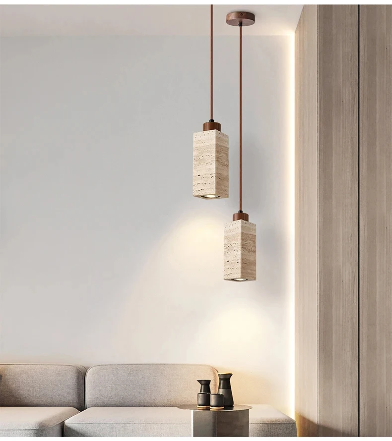 Yellow Stone Pendant Light Dining Table Japan Wabi-Sabi Travertine Droplight Nordic Bedside Restaurant Aisle Hanging Lamp