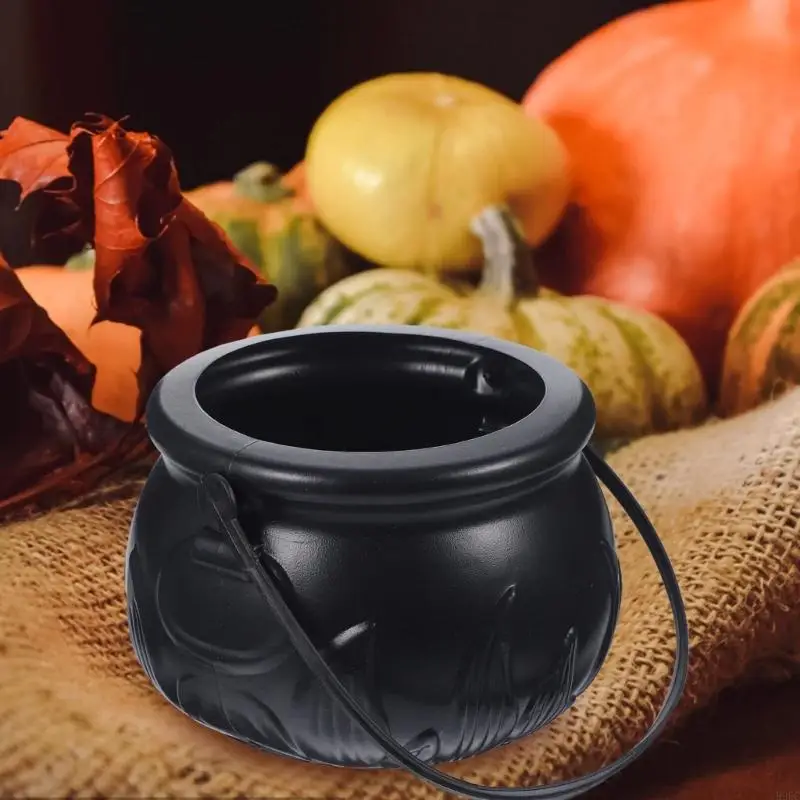 H9EC 1PC Witch Halloween Decorações do caldeirão Trick Trick Treat Kettle Candy Bowl Bucket Plastic Pot Child