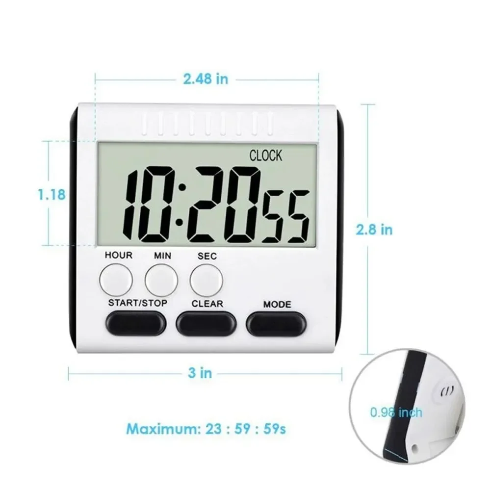 Temporizador de cocina Digital LCD magnético, 1 Uds., 24 horas, 60x28mm, alarma, cuenta atrás negra, reloj grande, nuevo