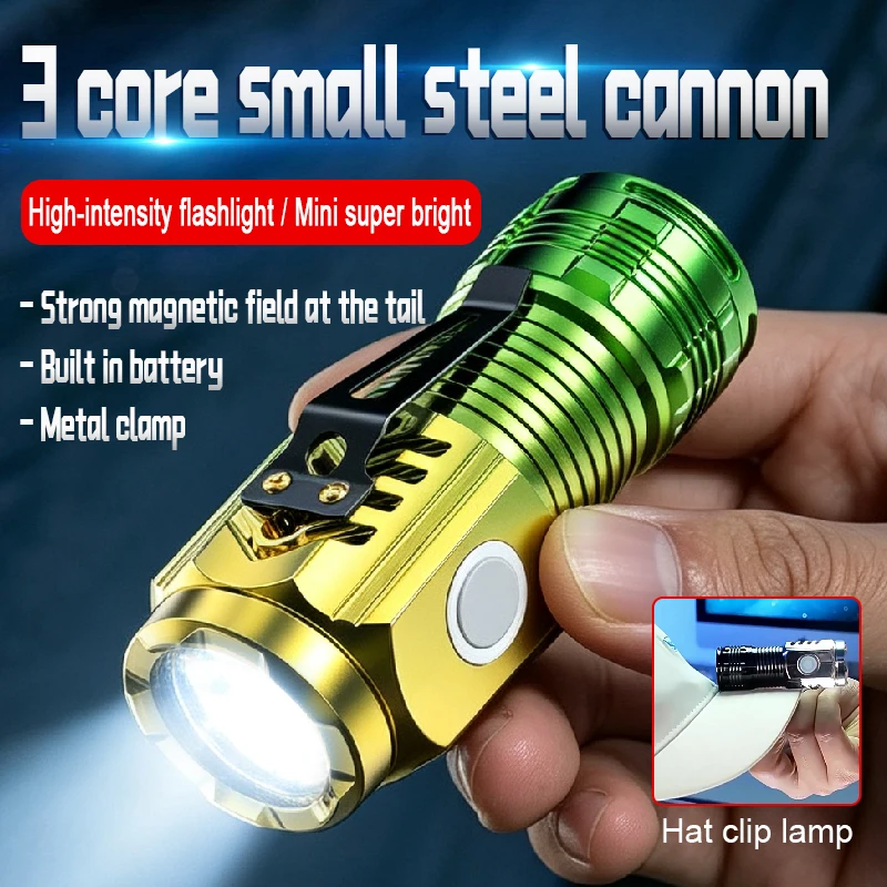 6000K Mini Flashlight High Bright P50 LED Palm Torch Type-C USB Torch Light Child Lady Backpack Pocket Outdoor Home Work Lamp