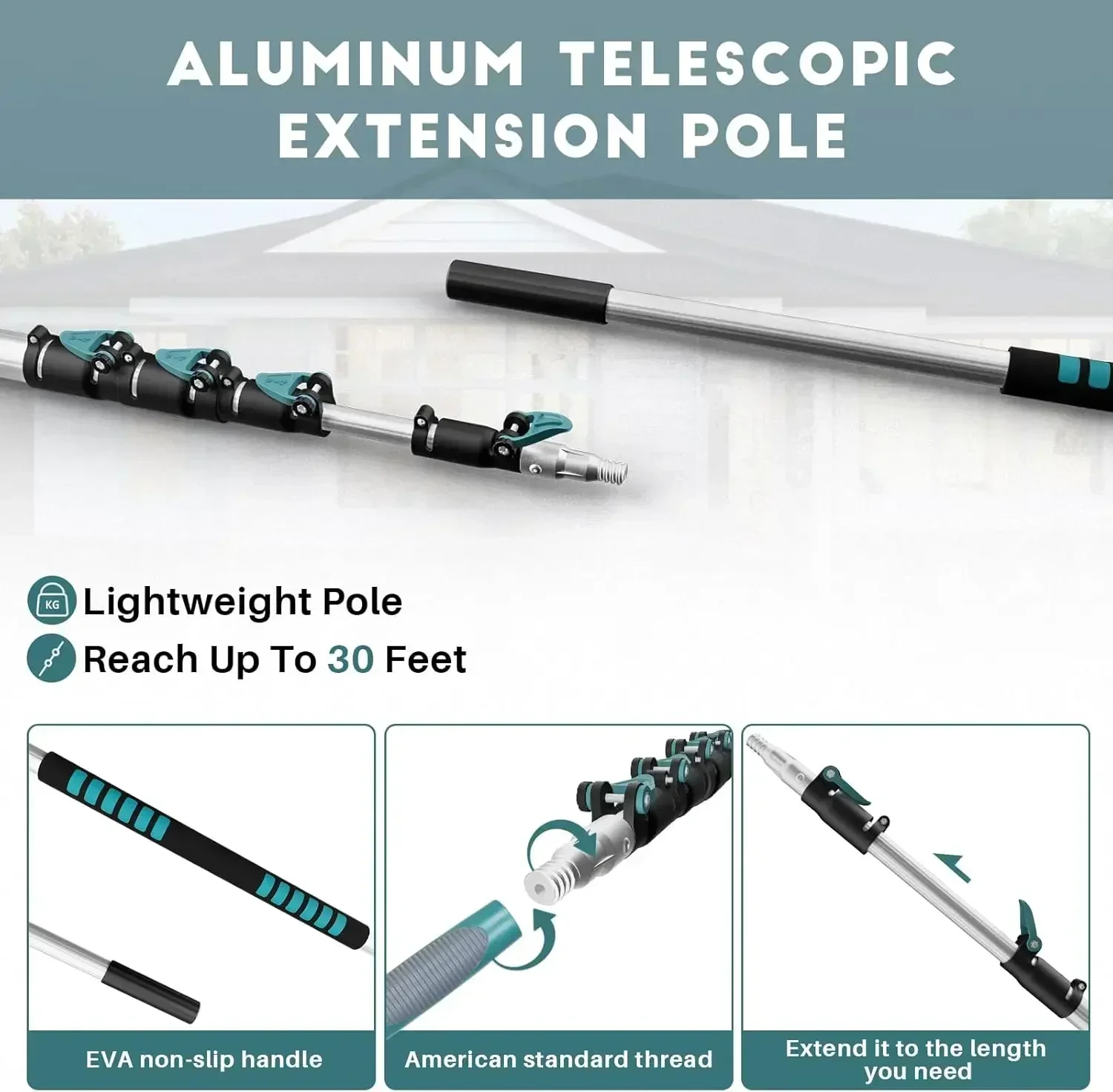 

XMSJ-Sale36 Комплект для уборки высоких потолков с телескопической штангой 7-30 футов - Набор для чистки высоких потолков с телескопической ручкой