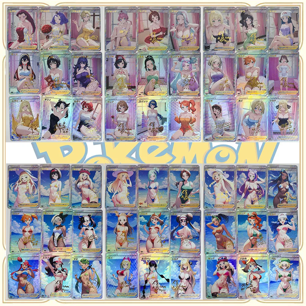 

9 шт./компл., аниме Pokemon DIY ACG Cynthia Touko Mei Serena Bonnie Bea, блестящая коллекционная открытка премиум-класса, подарки на Рождество и день рождения