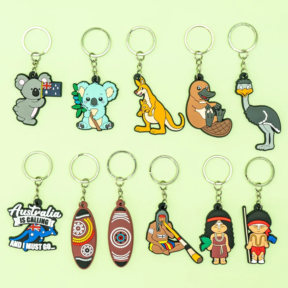 20PCS Australian Style Keychain Cute Platypus Kangaroo Koala Emu Keyrinng Fashion Women Men Car Key Accessories Friends Key Gift