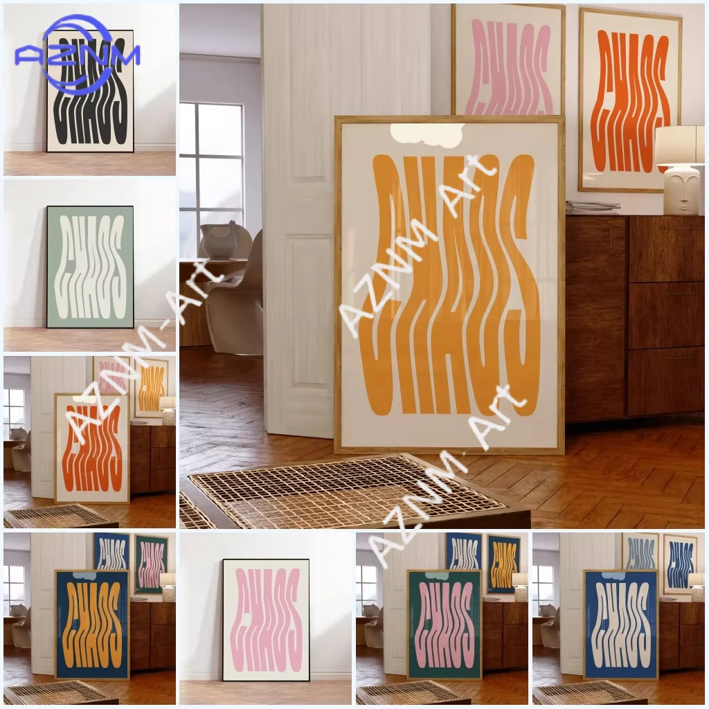 1 Stück Chaos-Typografie Kunstdruck und Poster, Modernistische Wandkunst, Chaos-Zitat Leinwandgemälde, Preppy Ästhetik Wohnzimmer