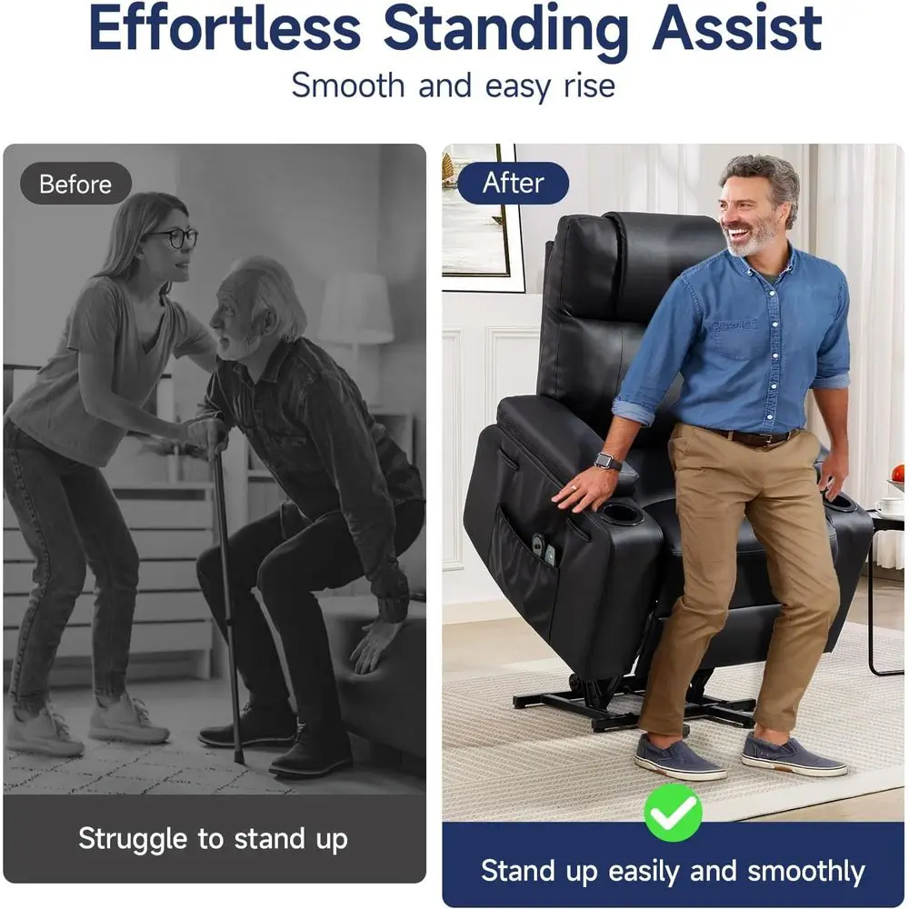 Sillón reclinable eléctrico para personas mayores con masaje y calor, 160 °   Sillón Reclinable Eléctrico Ajustable de Cuero PU con Control Remoto y Portavasos