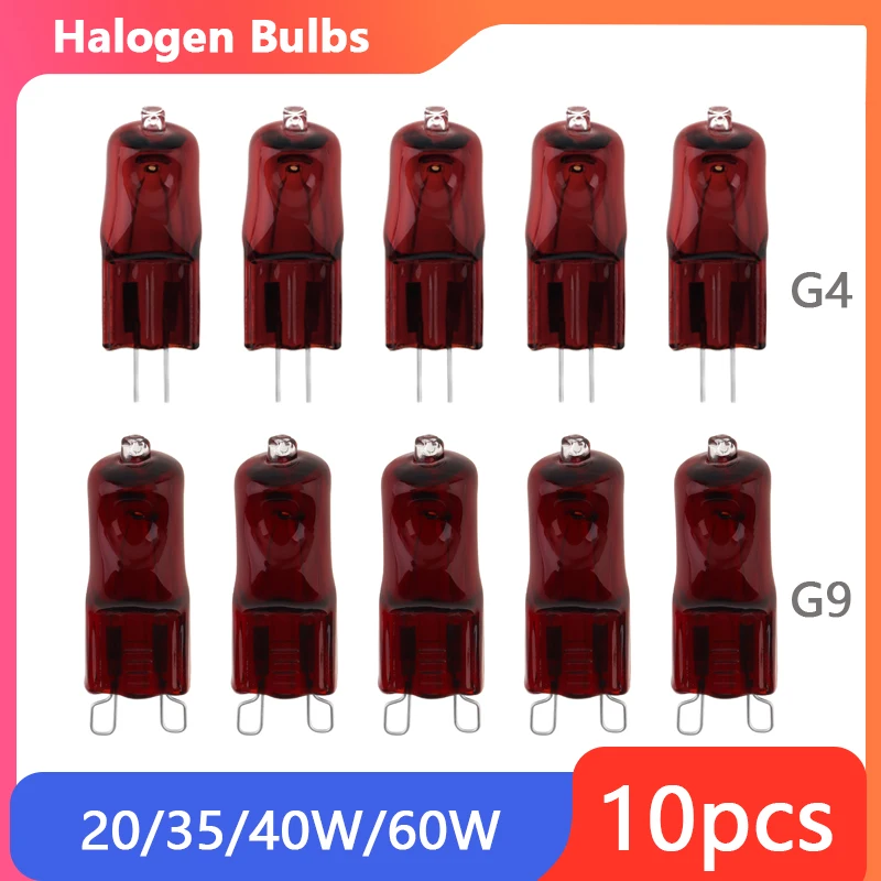 10pcs G4/G9 Halogen Light Bulbs 12V/24/220V Heat Lamp Bulbs Infrared Light IR Lamp Halogen Heating Drying Painting Quartz
