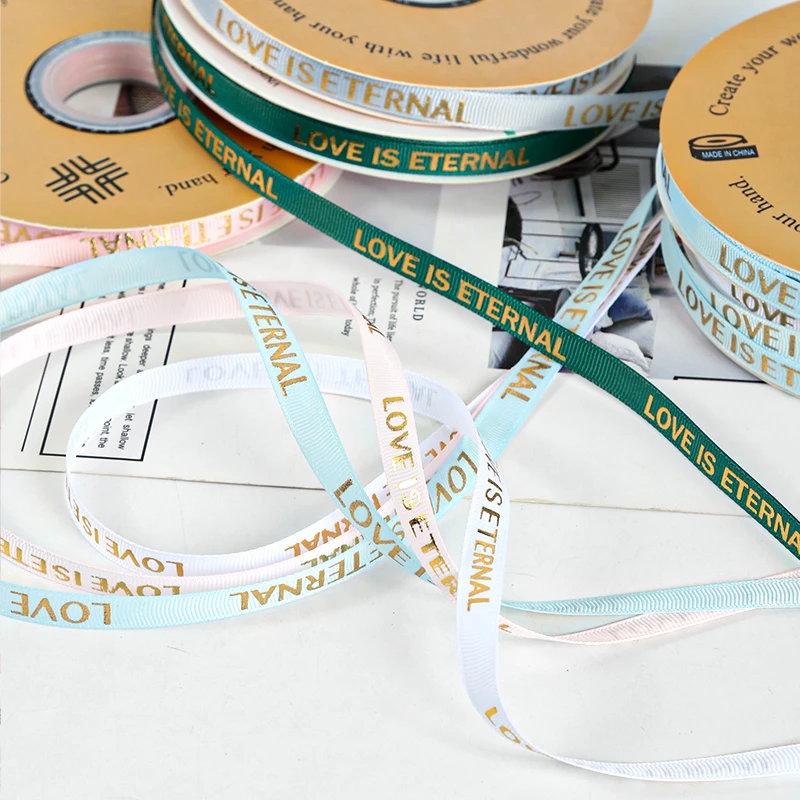 New 10mm Hot stamping LOVE thread ribbon satin ribbon ribbed ribbon DIY handmade bow gift baking