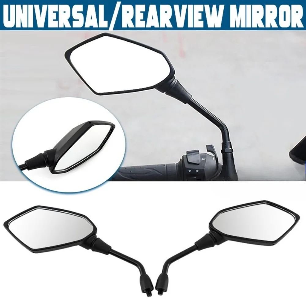2PCS 10mm Black Motorcycle Bike Wing Rear View Side Mirrors Motorbike Rearview Wide Angle Horizon Rear View Mirror Replacement