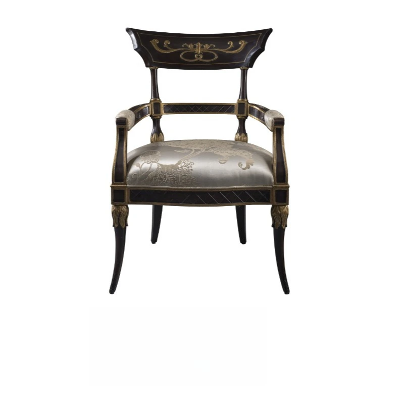 Solid wood dining chair carved armchair leisure chair hotel villa model room furniture