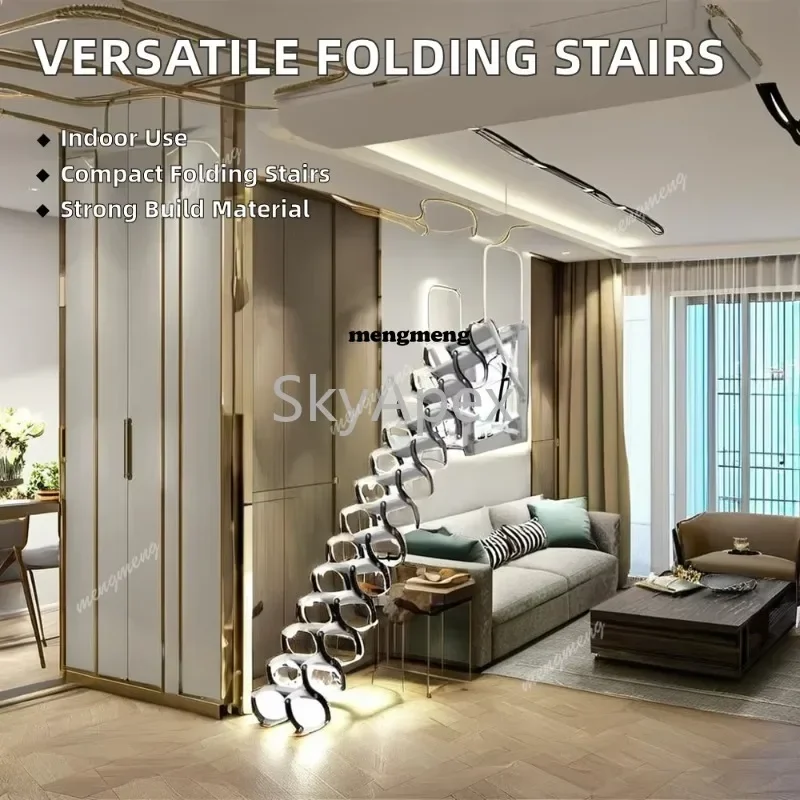 AB Hot sales  Durable Multifunctional Black Carbon Steel Aluminum Folding  Retractable  Stairs  Thickened  Invisible  Indoor  Ho