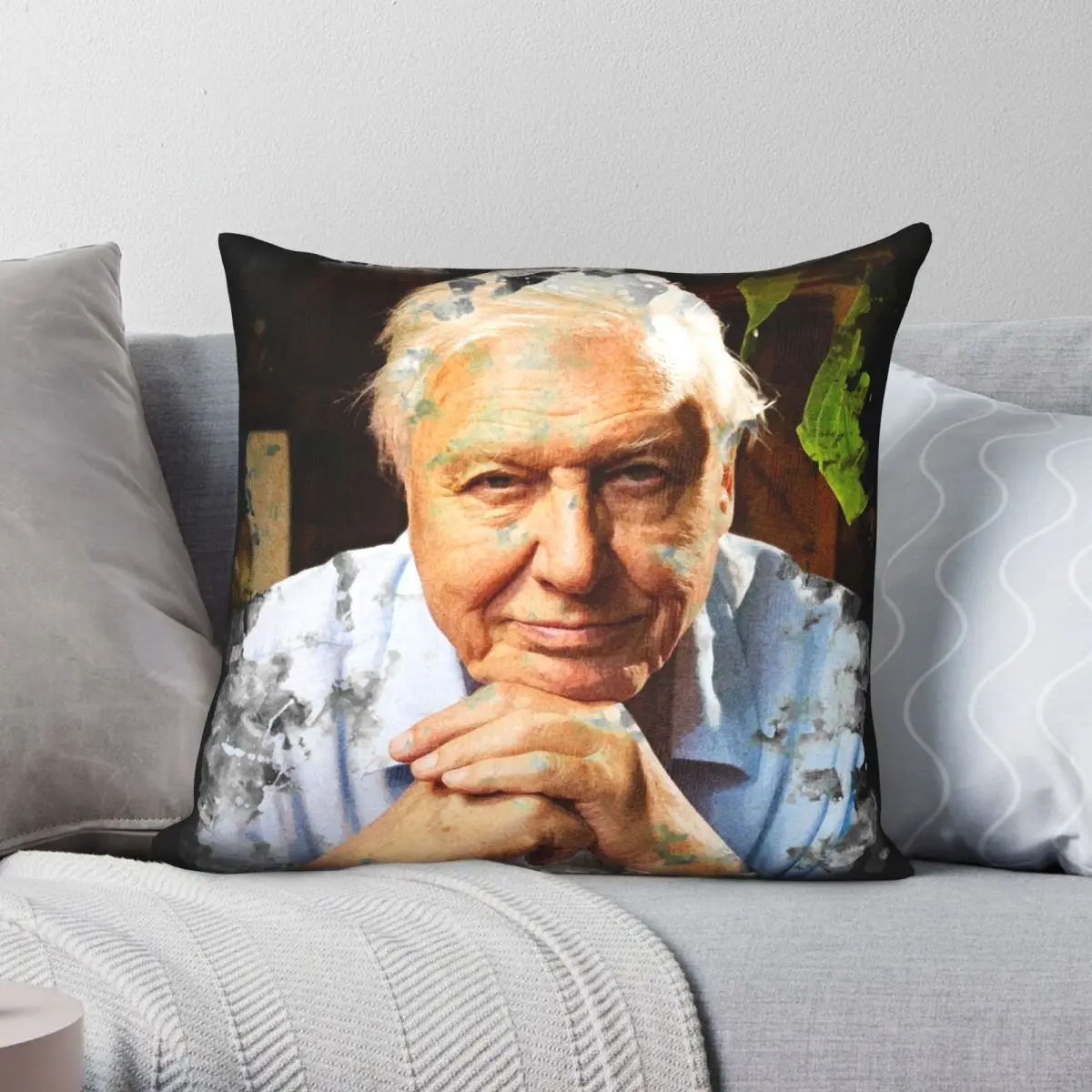 David Attenborough Watercolour Square Pillowcase Polyester Linen Velvet Printed Zip Throw Pillow Case Home Cushion Cover 45x45