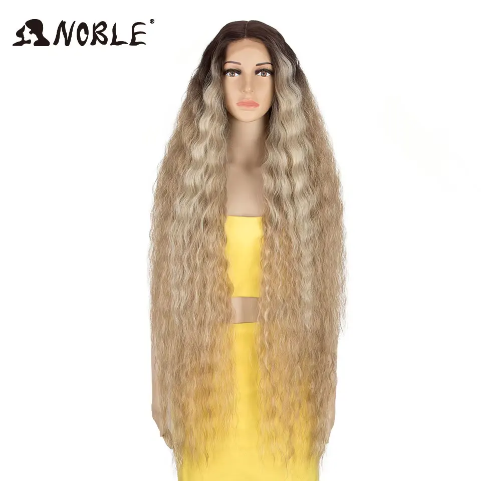 Edle Cosplay-Synthetik-Perücken mit Spitze für schwarze Frauen, langes lockiges Haar, 42 Zoll, Cosplay-Perücke mit blondem Ombré-Effekt und Spitze vorne, synthetische Perücke mit Spitze. – Detail 15