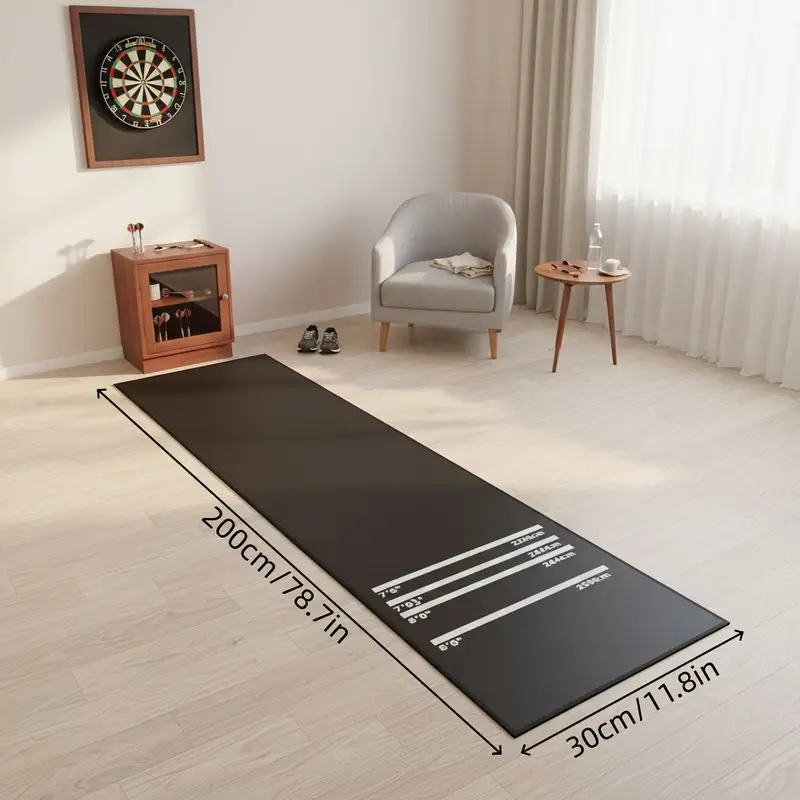 VIKAMA Solid Black Dart Runner Mat Multi White Throw Line Non Slip Shock Absorbent Darts Floor Rug Home Game Room