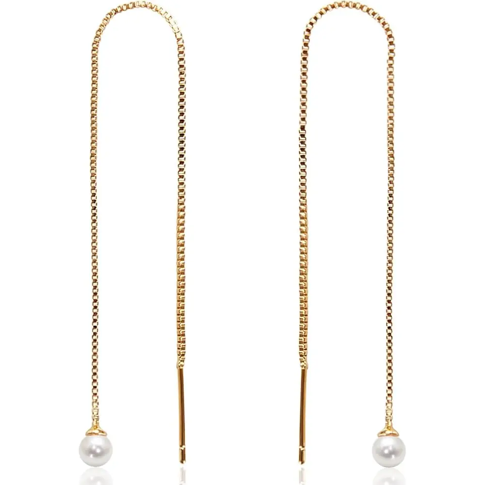 

Серьги-протяжки для женщин с имитацией жемчуга или искусственными опалами - с покрытием из 14-каратного золота или серебра 925 пробы, длинные