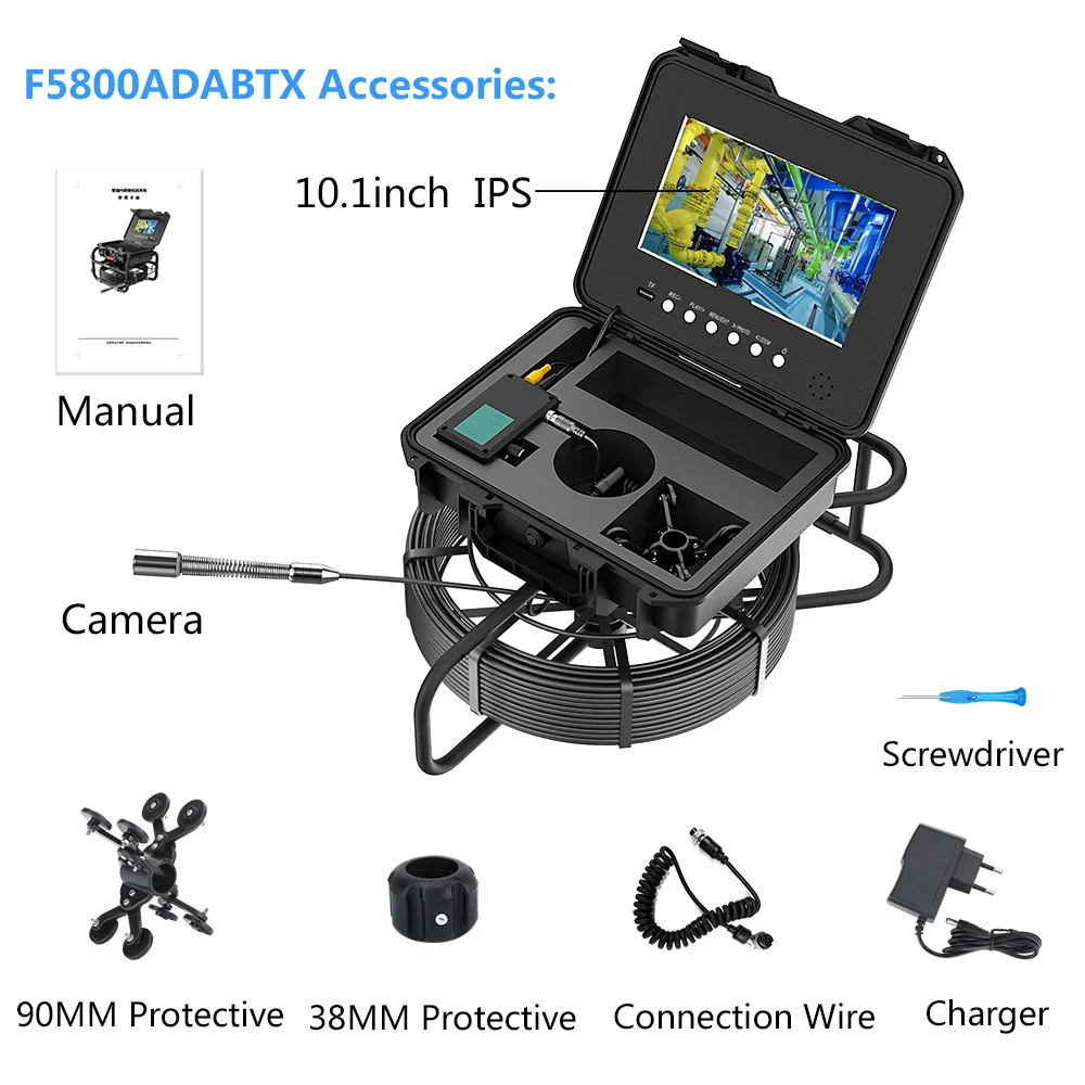 Cámara de inspección de alcantarillado de tubería IPS de 10,1 ", contador DVR, Cable de 7mm, localizador autonivelante automático de 512hz AHD 1080P