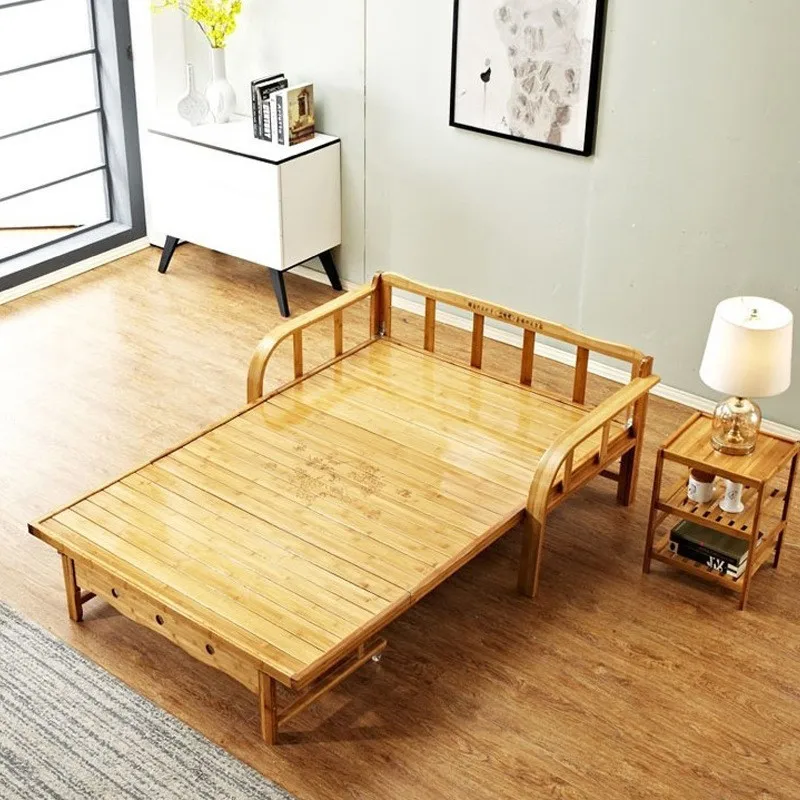 For Bamboo sofa bed dual-purpose foldable double lunch break household living room small apartment office single leisure