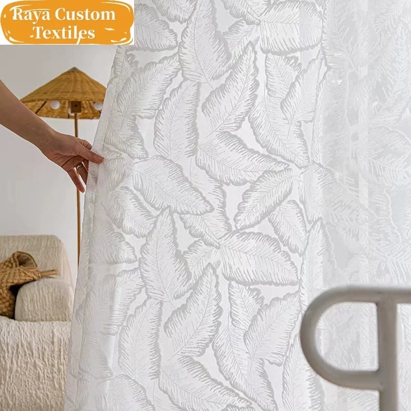 

Modern Patterned Leaf White Color Romantic Decor Luxury Curtains for Living Dining Room Bedroom Customize Fashion White Tulle