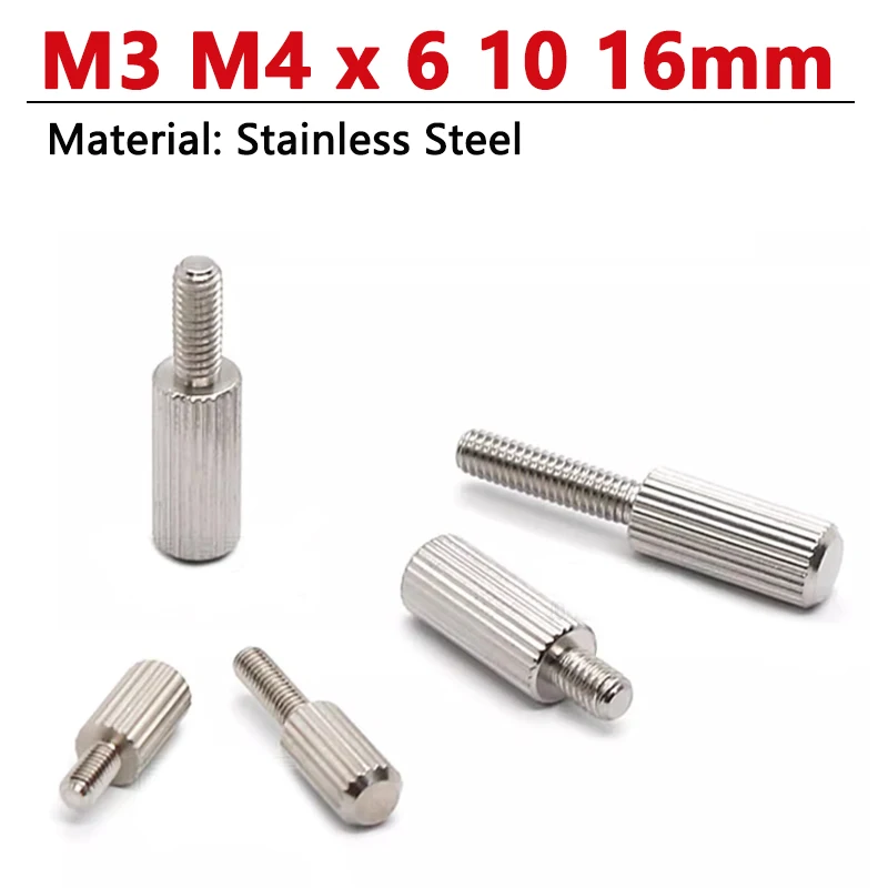 

M3 M4 X 6 10 16mm Stainless Steel Small Head Straight Knurled Bolt Thumb Screw Long Handle Cylindrical Screws Hand Screw 5-20pcs