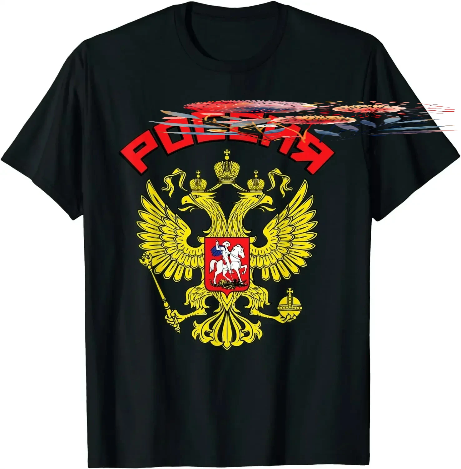 Russian Double Headed Eagles Russia Coat of Arms T-Shirt 100% Cotton O-Neck Summer Short Sleeve Casual Mens T-shirt Harajuku