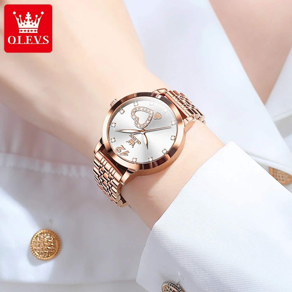 OLEVS 5189 Original Quartz Women Watch Stainless Steel Strap Diamond Heart Design Quartz Watch for Women Elegant Ladies Watch