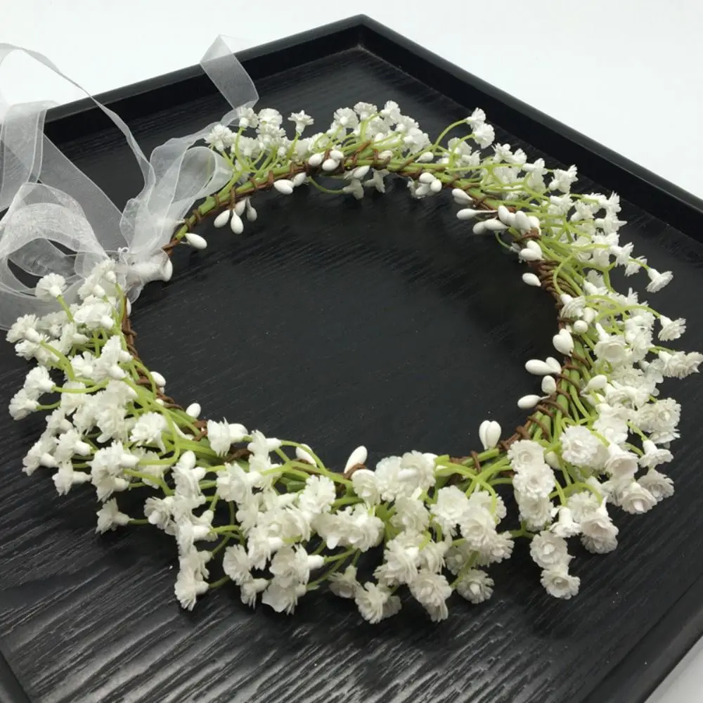 Wedding Supply Hair Ornament Flower Hairband Headwear Fabric Flower Crown Babysbreath Head Wreath Bride Corolla