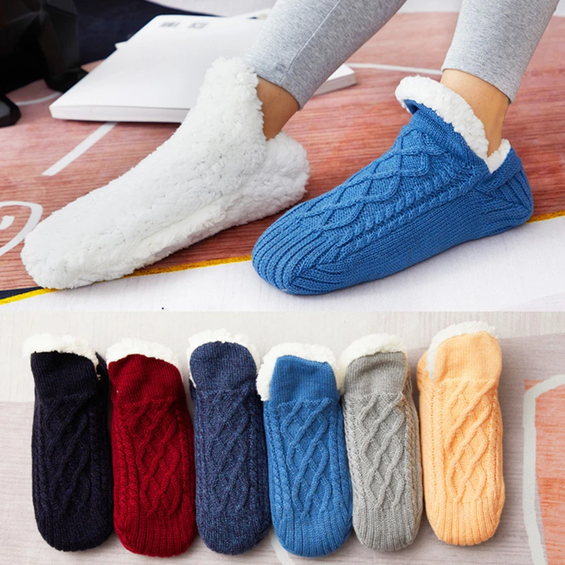 1Pair Thick Warm Sleep Socks Slippers Women Girls Autumn Winter Velvet Home Floor Socks Non Slip Mid Tube Kawaii Cute Socks New