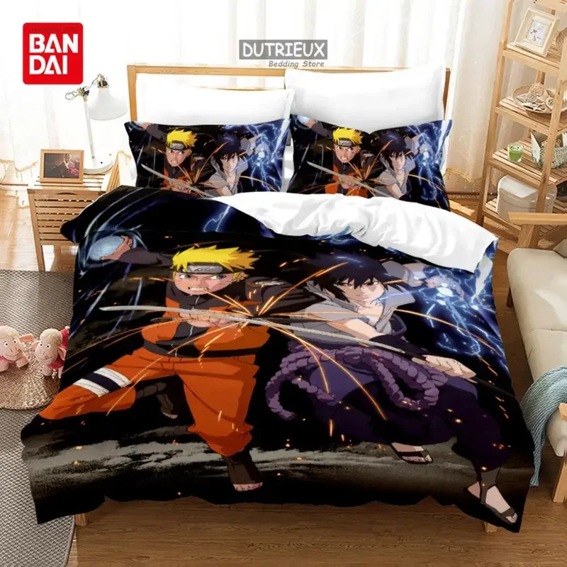 Conjunto de cama 3D Anime para adultos e crianças, Sasuke Uchiha, capa de edredão Uzumaki, duplo, gêmeo, completo, rainha, rei, capa de edredão