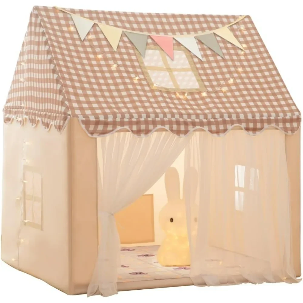 

Play Tent for Kids with Mat, Star Lights & Pennant banners, Large Indoor & Outdoor Playhouse for Boys and Girls, Easy to Clean