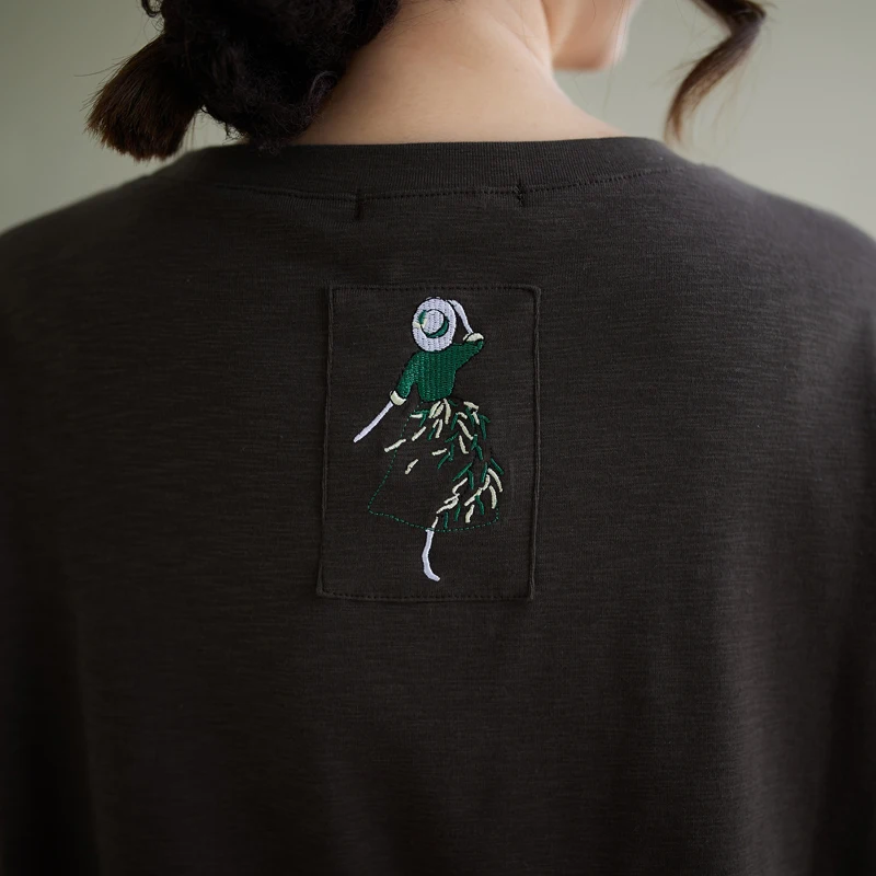 Or Sve – T-shirt d'été en coton de bambou pour femmes, Patchwork artistique Original, rond, haut ample brodé, coupe confortable