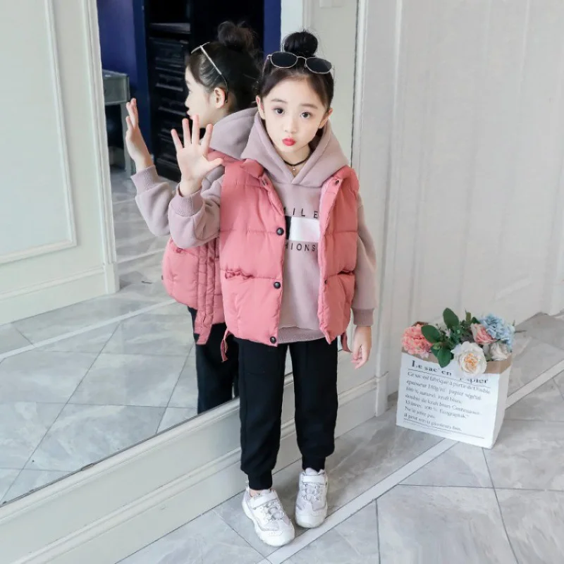 

Girls Autumn and Winter Clothing Set 2024 New Fashion Girl Thickened Vest Hoodie Pants Three Piece Set