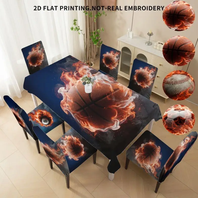 Elastic dining chair cover Bow chair cover Tablecloth, basketball, football, billiards, baseball 2D flat pattern