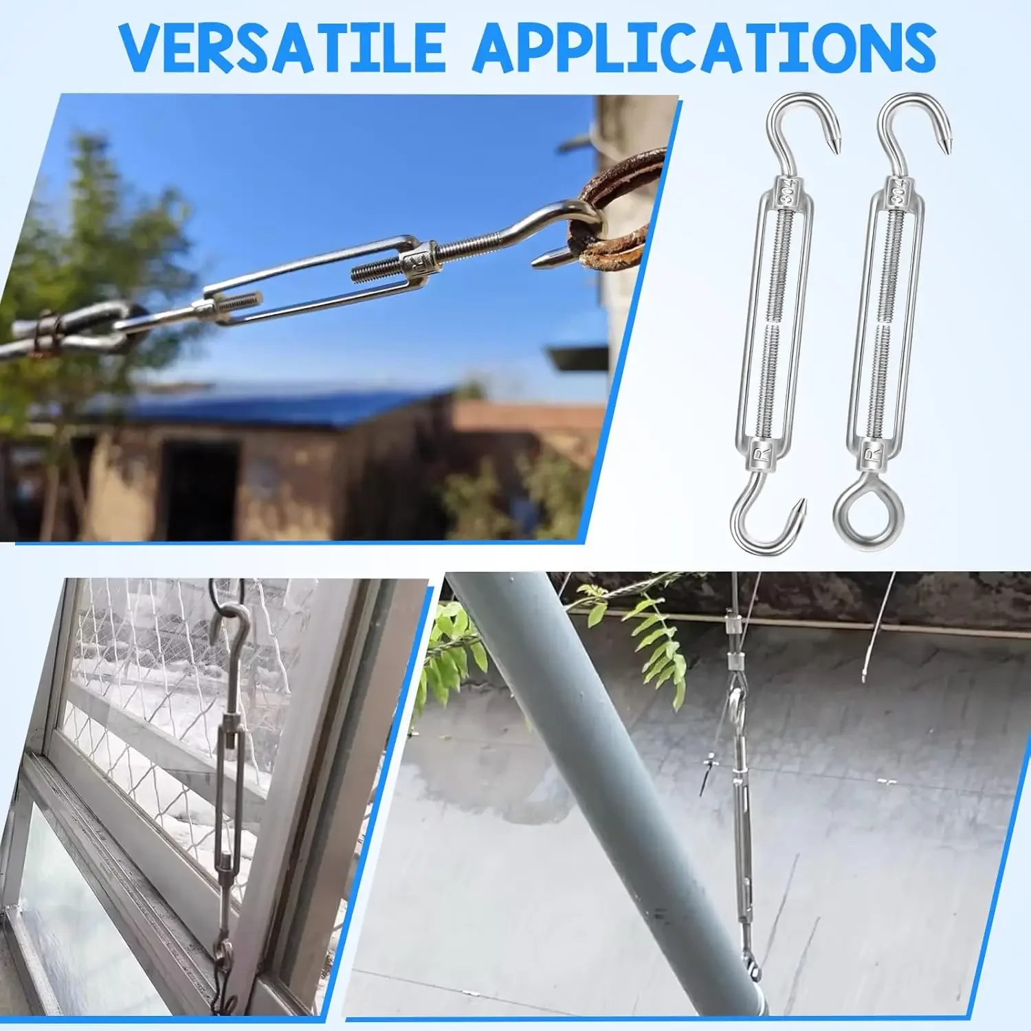 10/1PCS Gancio in acciaio inossidabile e tenditori per occhiello Tensione regolabile della fune metallica Tipo OC Tenditore per sartiame Tenditore per giardino a vela