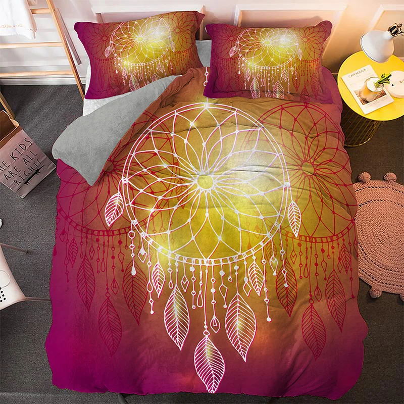 Bohemian Dreamcatcher Feather Bedding Cover Set King Queen Size Colorful Catcher Duvet Cover Set Pillowcase Bedspread for Kids