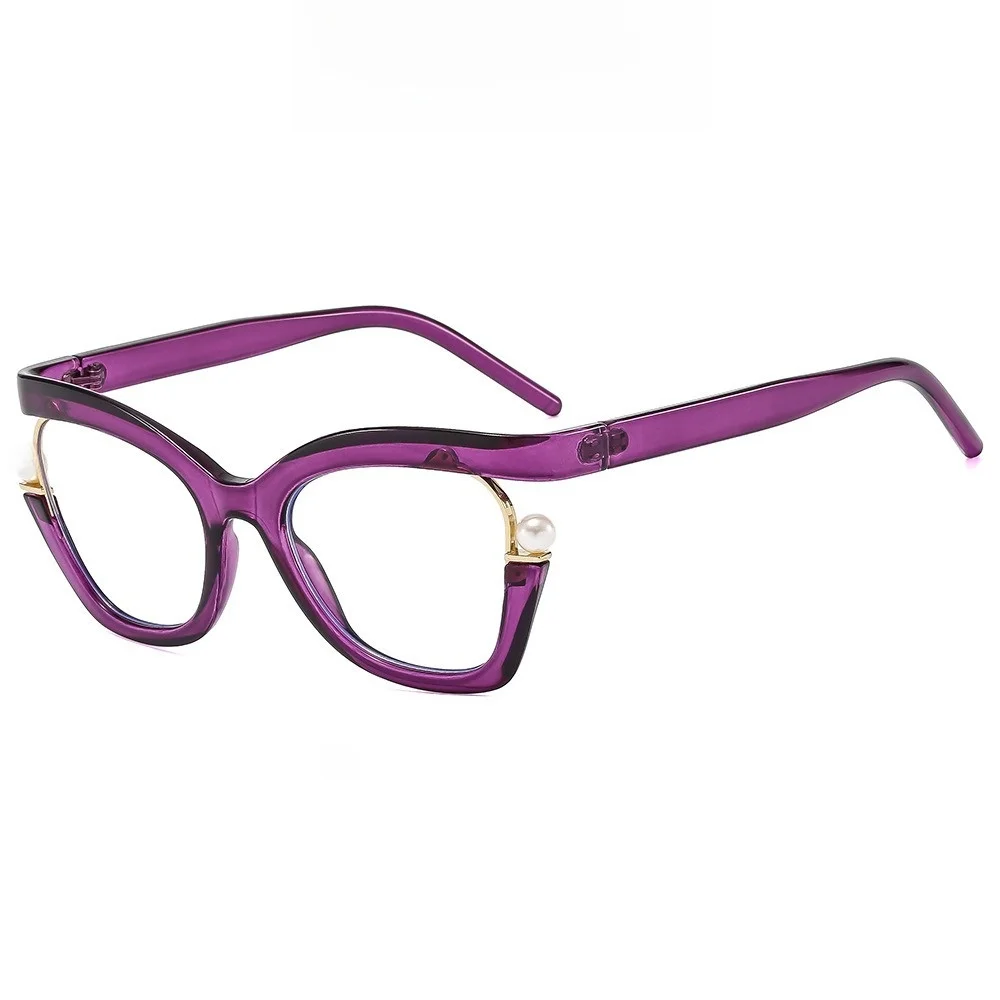 Pearl Decorative Cat Eye Reading Glasses Rainbow Gradient Candy Color Luxury Eyewear Frame Purple Vintage High Quality