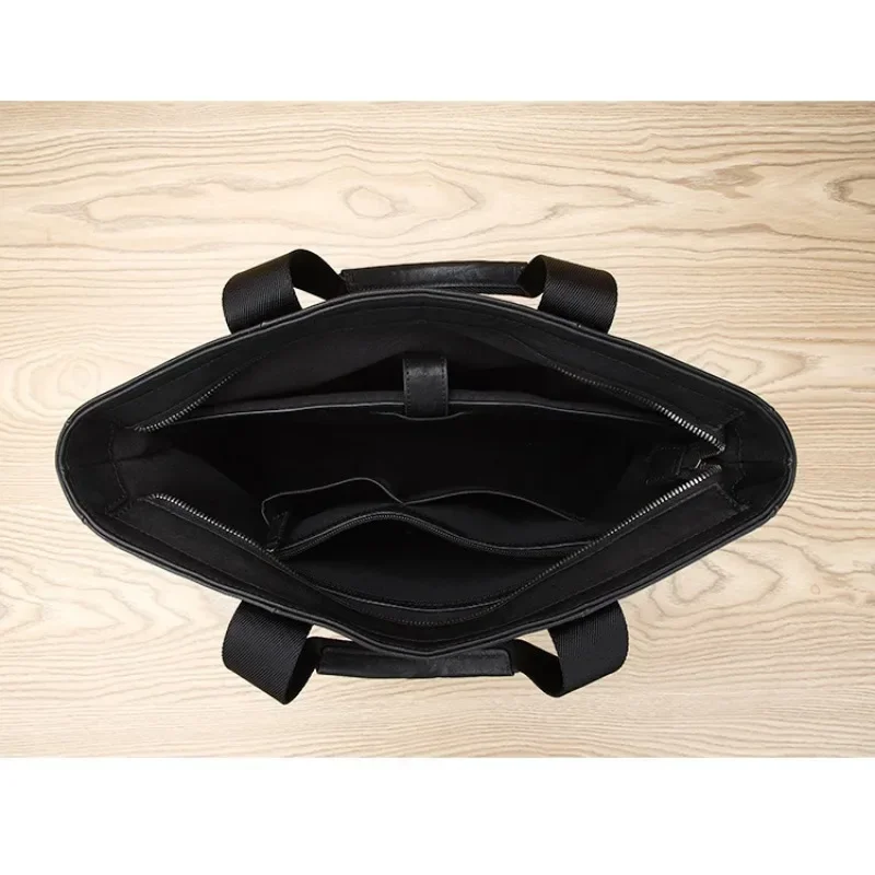 Borsa per computer per documenti da uomo in vera pelle, stile orizzontale per affari e tempo libero, borsa a mano di grande capacità in pelle bovina di primo strato.