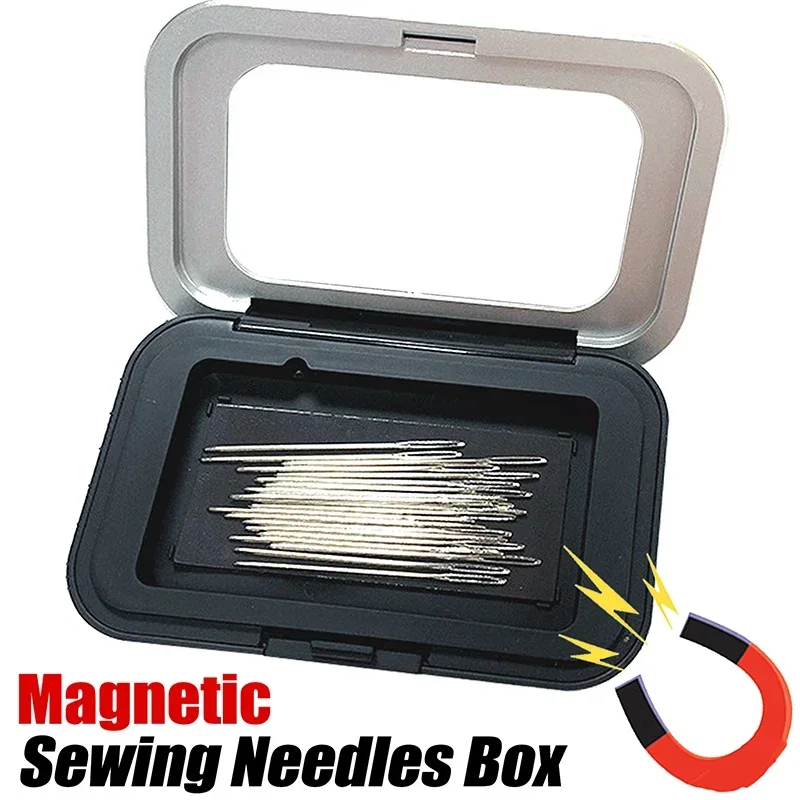 Sewing Pin Cushion Magnetic Box Mini Black Rectangle Needle Storage Case Small Buttons Pins Beads Magnet Holder Tool Accessories