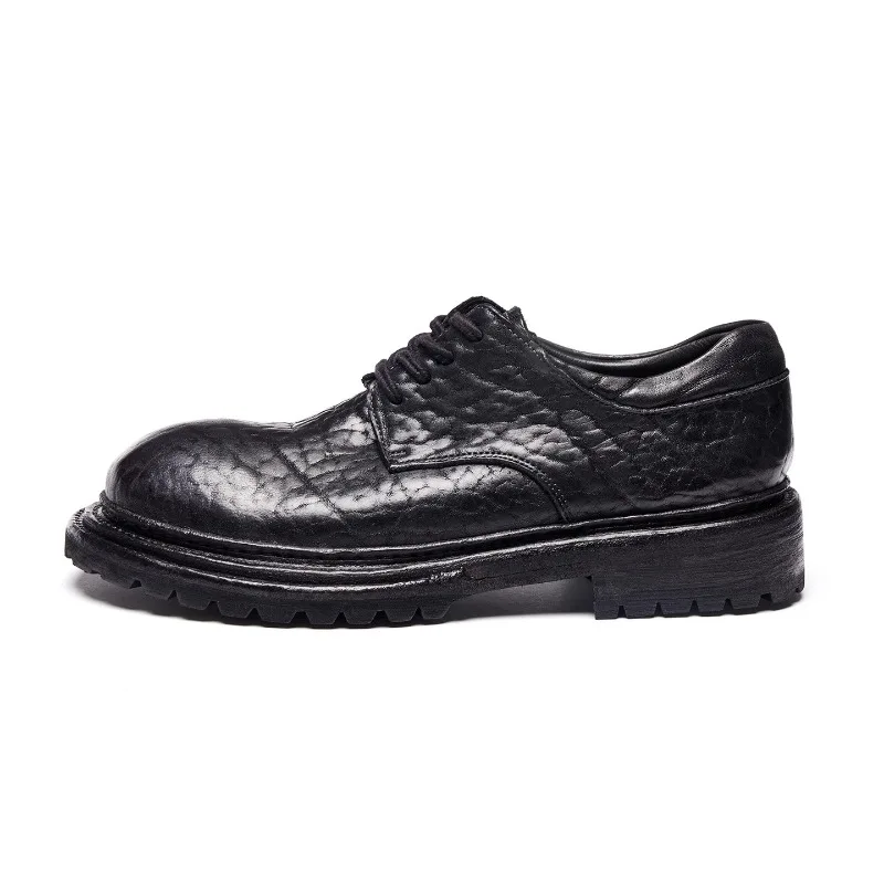 High End Men's Shoes Black Round Toe Genuine Leather Thick Soled Suit Work Casual Derby Leather Shoes Male Design Dress
