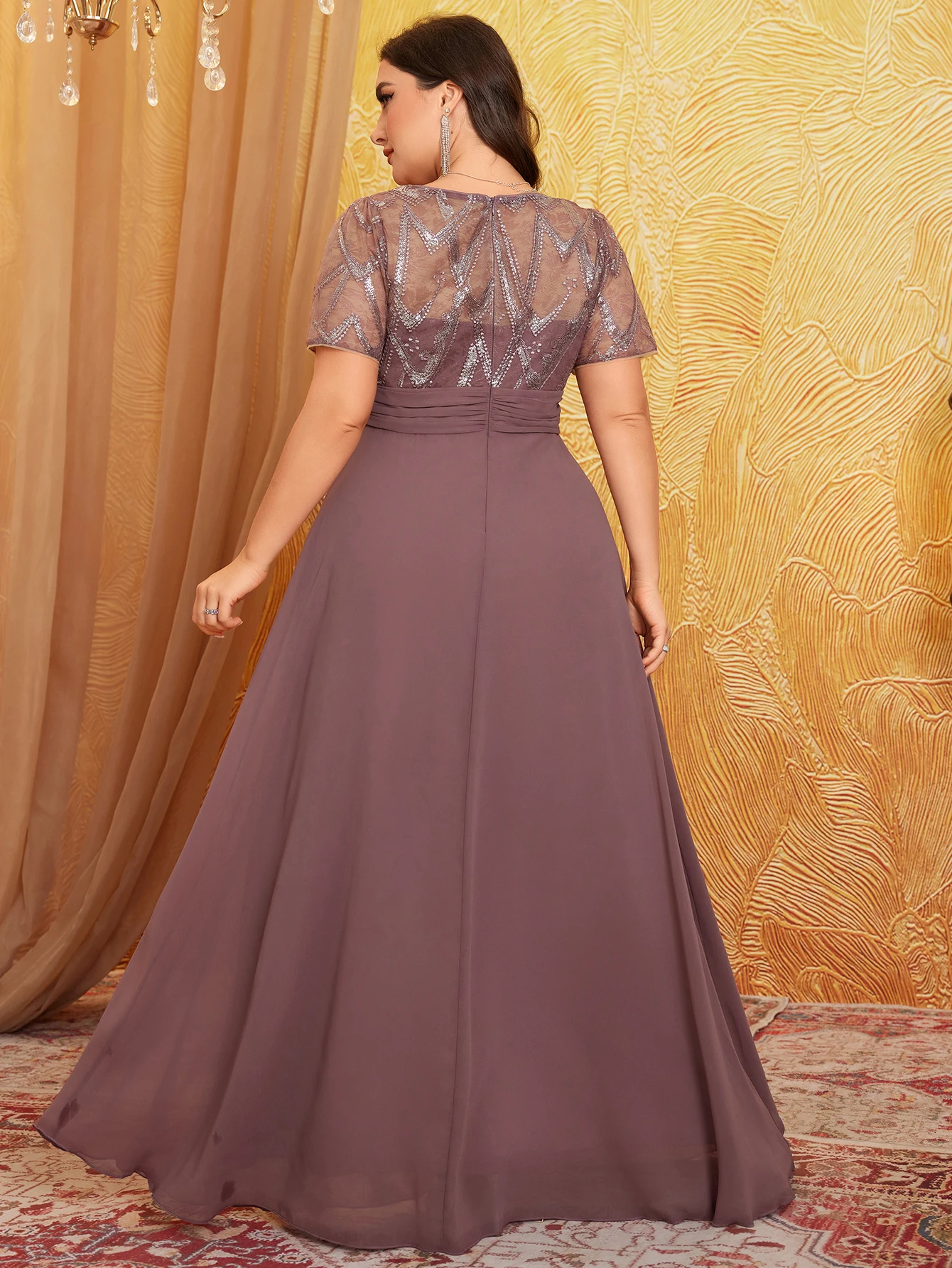 ユニホース プラスサイズ スパンコール刺繍 シフォン パッチワーク 高級フォーマルドレス パーティードレス