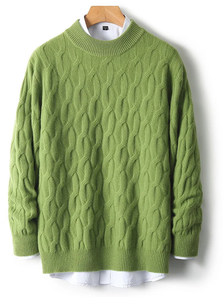 

100% pure wool semi-turtleneck thickened jacquard solid color sweater business casual cashmere knitting base